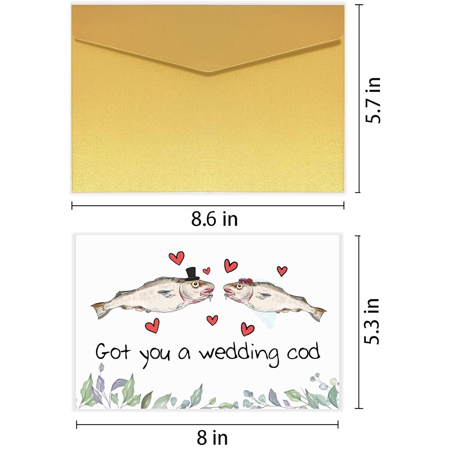 Funny Cod Pun Valentine' Day Wedding Card For Bride Groom, Silly Fish Fun Marrige Card For Newlyweds Friends, Humorous Engagement Cards&Gifts For Couple Partner, Bridal Shower Gift For Him Her.