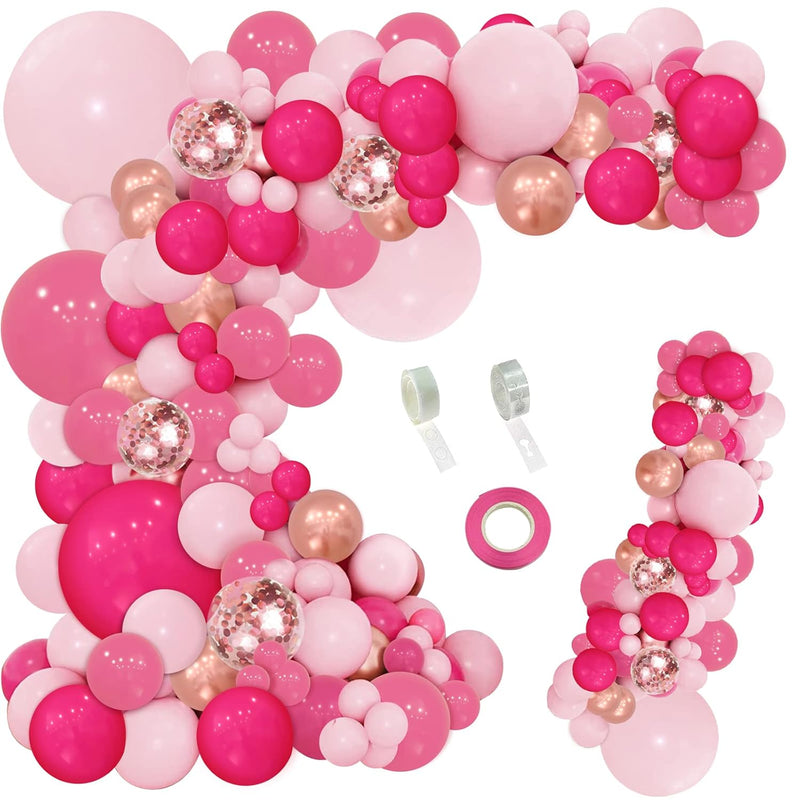 143Pcs Pink Balloon Arch Kit Hot Pink Rose Pink Gold Balloons Garland