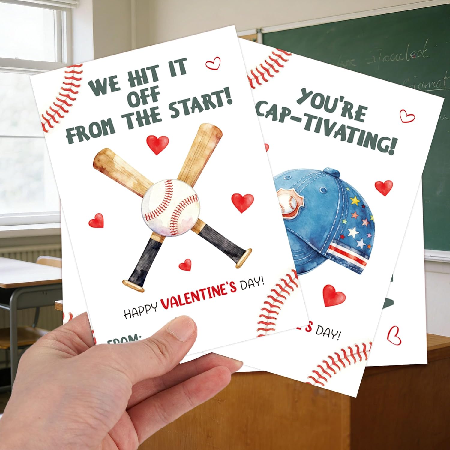 48 Pcs Baseball Valentines Gifts For Kids, Baseball Valentines Day Cards With Envelope For Class Exchange, School Valentine Day Greeting Card Bulk For Sports Party Prizes Favor Supplies