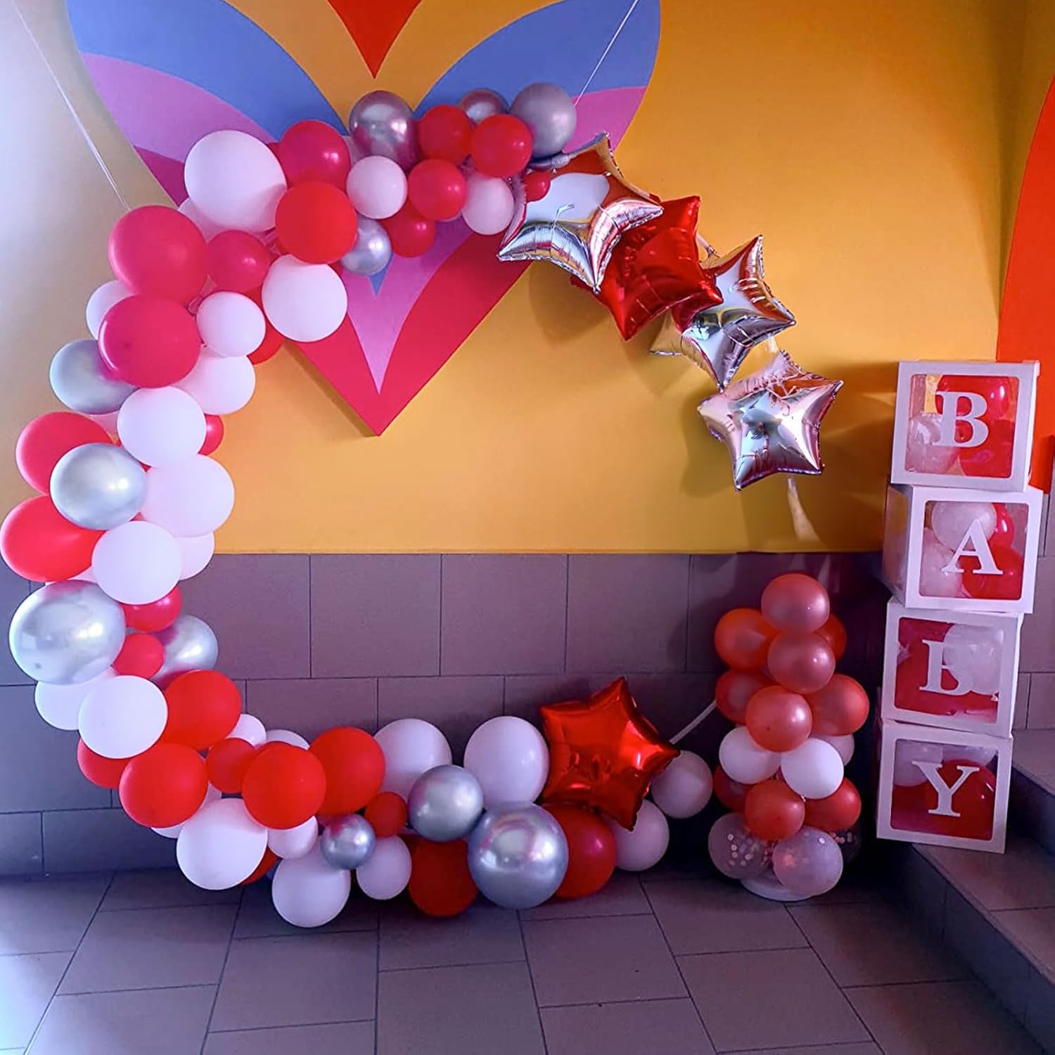 Balloons Garland Kit Red White Silver, 99Pcs Red White Balloon Arch Kit With Metallic Silver Stars Foil Balloon, Red Birthday Decorations For Valentine'S Day, Baby Shower, Wedding, Christmas Party