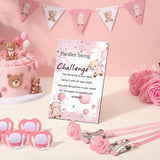 12 Sets Swing Pacifier Baby Shower Games Funny Gender Reveal Games, Include 1 Wooden Sign And 12 Plastic Pacifiers For Bridal Baby Shower Gender Reveal Party Women Men(Bear,Pink)