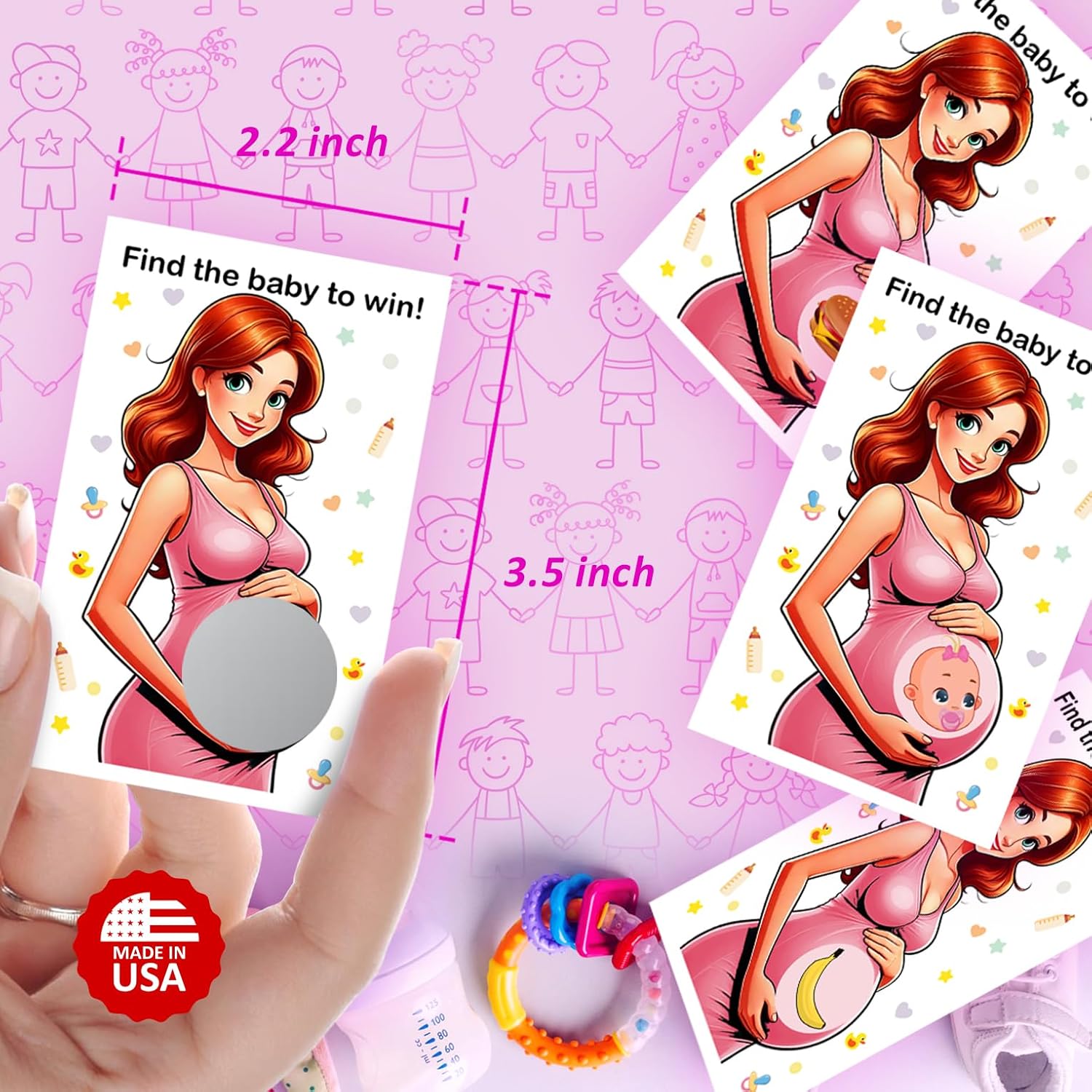 Find The Baby To Win Girl Scratch Off Game, Easy To Play Silly Games, Funny Idea, Baby Shower Ice Breaker Activity. Raffle Cards, Pink Pacifier, Set Of 40 Cards Made In Usa