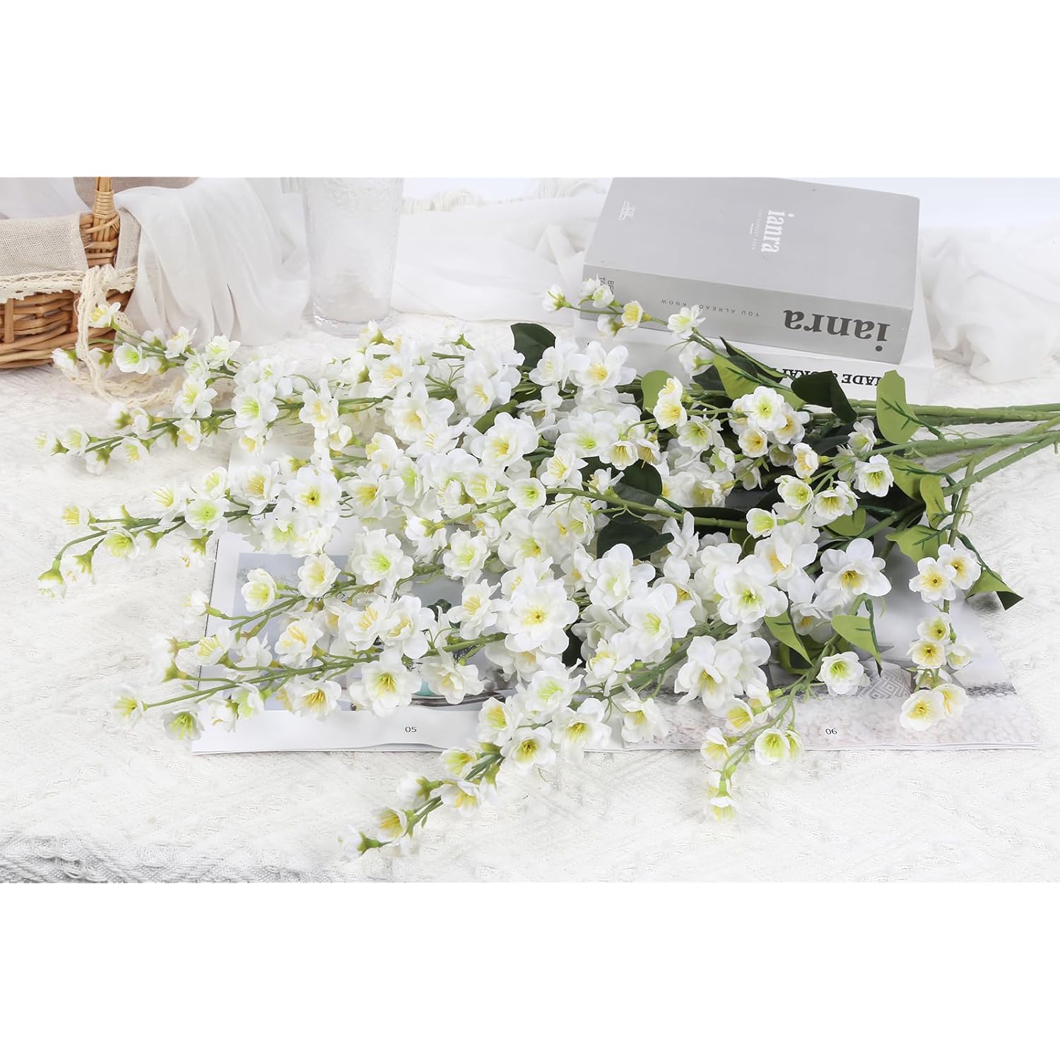 White Delphinium Artificial Flowers 6Pcs Silk Larkspur Fake Flowers 37In Tall Flowers Long Stem Faux Flowers Bulk For Tall Vase For Wedding & Home Decor (White)