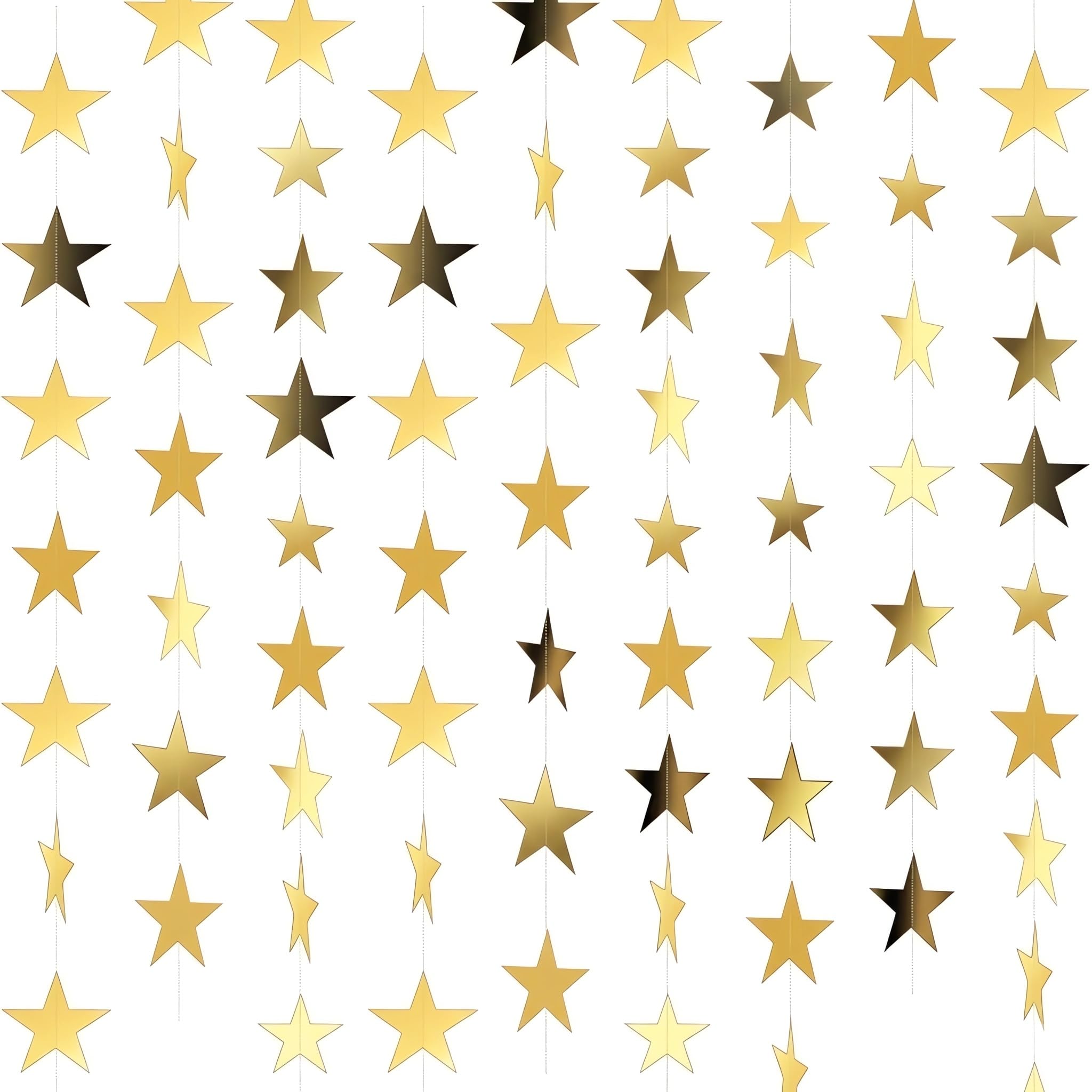 7 Pack 91.8 ft Gold Star Garland Banner Double Side Hanging Star Streamers Paper Star Banner Backdrop for Graduation Birthday Baby Shower Wedding Classroom Party Ceiling Decorations