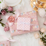 Reversible Pink Birthday Wrapping Paper Roll - 17 Inch X 33 Feet - Glitter Happy Birthday Lettering Metallic Foil Paper Girl Gift Wrap W/Polka Dot For Holiday Party Baby Shower Mother'S Day