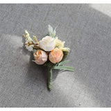Rose Wedding Wrist Corsage And Boutonniere Set Party Prom Hand Ribbon Flower Suit Decor (Champagne)