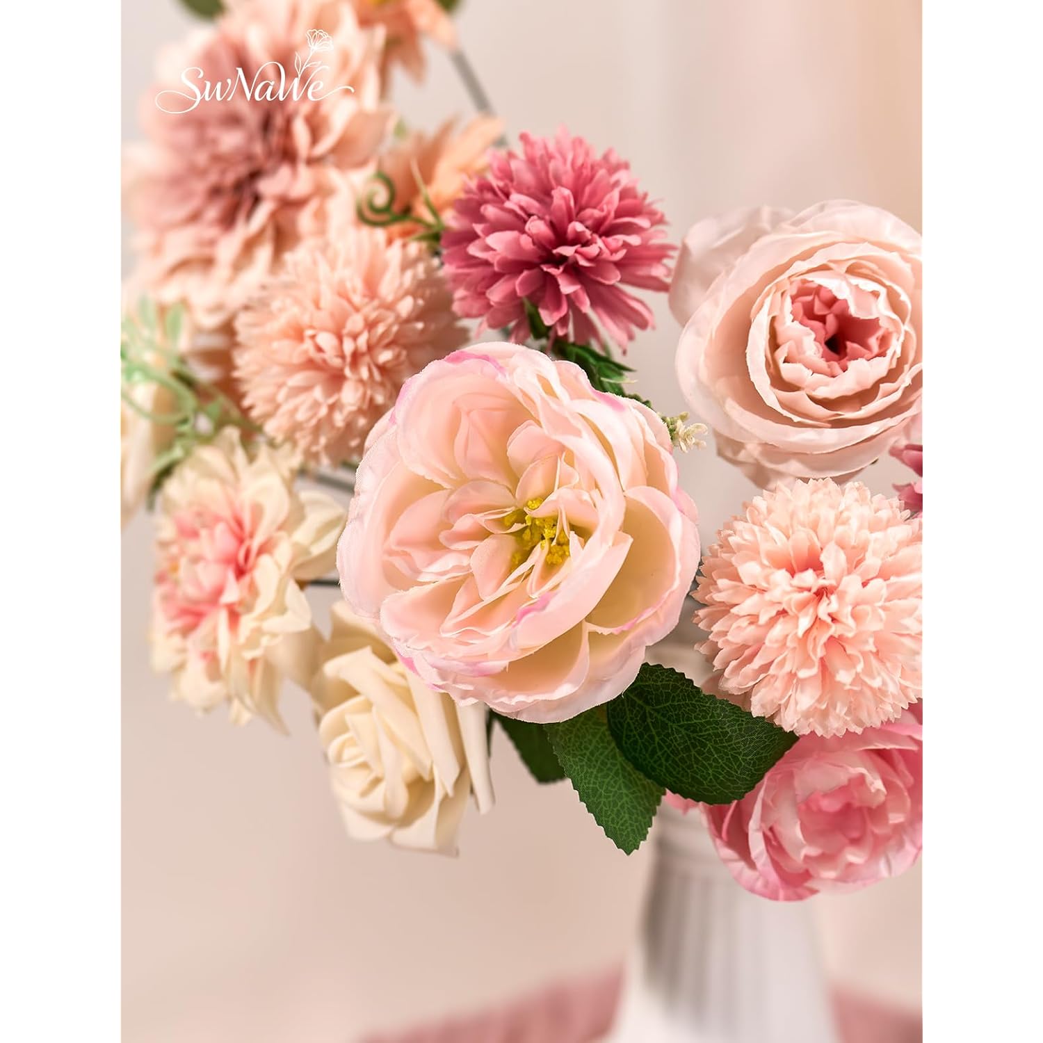 Pink Flowers Artificial Roses Combo Set Fake Pink Silk Flowers Faux Peony Flowers Mix Chrysanthemum Dahlia With Stems For Wedding Bouquets Baby Bridal Shower Party Floral Arrangements Decor