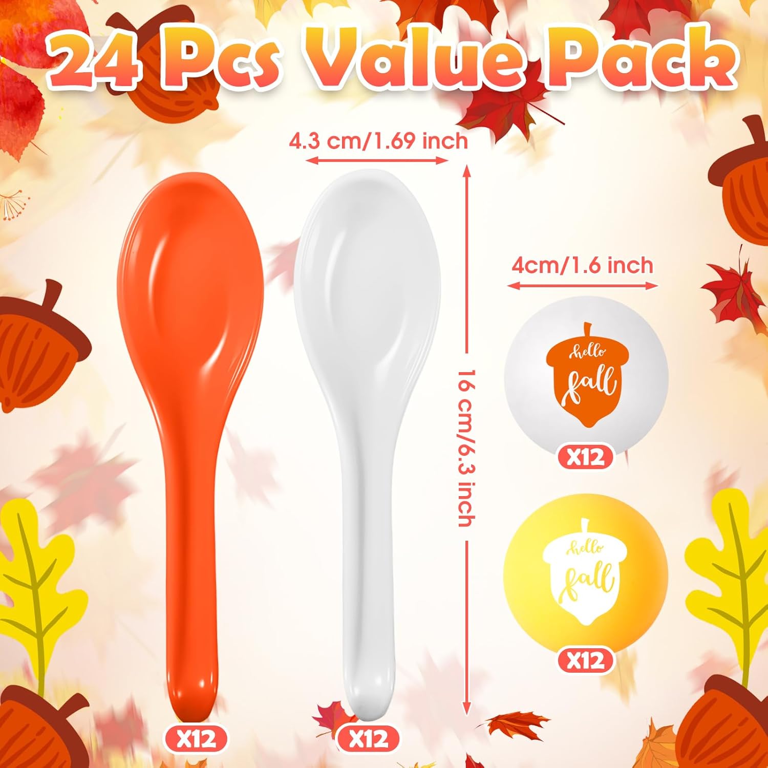 48 Pcs Autumn Thanksgiving Party Spoon Relay Race Set, Pumpkin Maple Leaves Fall Themed Ball And Spoon Race For Thanksgiving Fall Party Supplies Favors(Hazelnut)