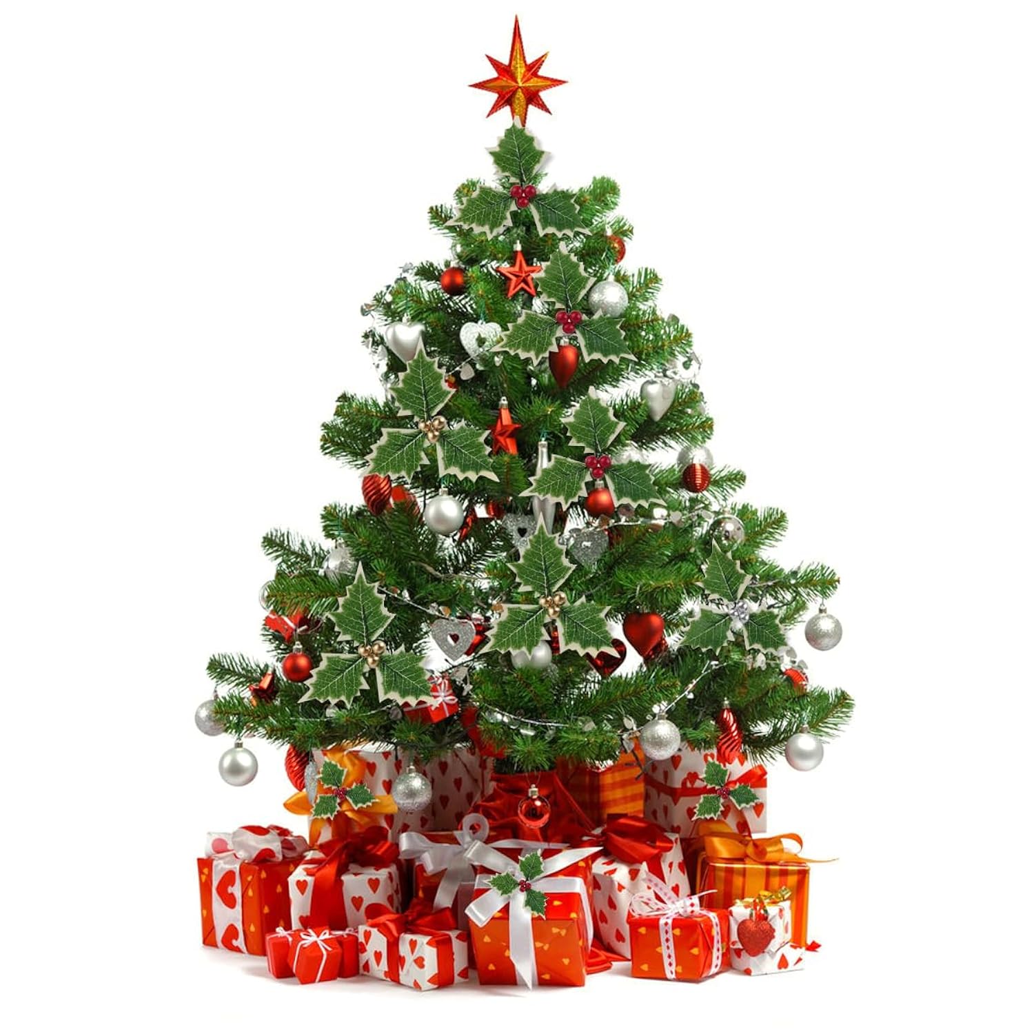 300Pcs Artificial Holly Berries With 100Pcs Green Leaves Rtificial Holly Leaves And Berries For Christmas Wreath Arrangement Cake Toppers Craft Wedding Party Home (Red)