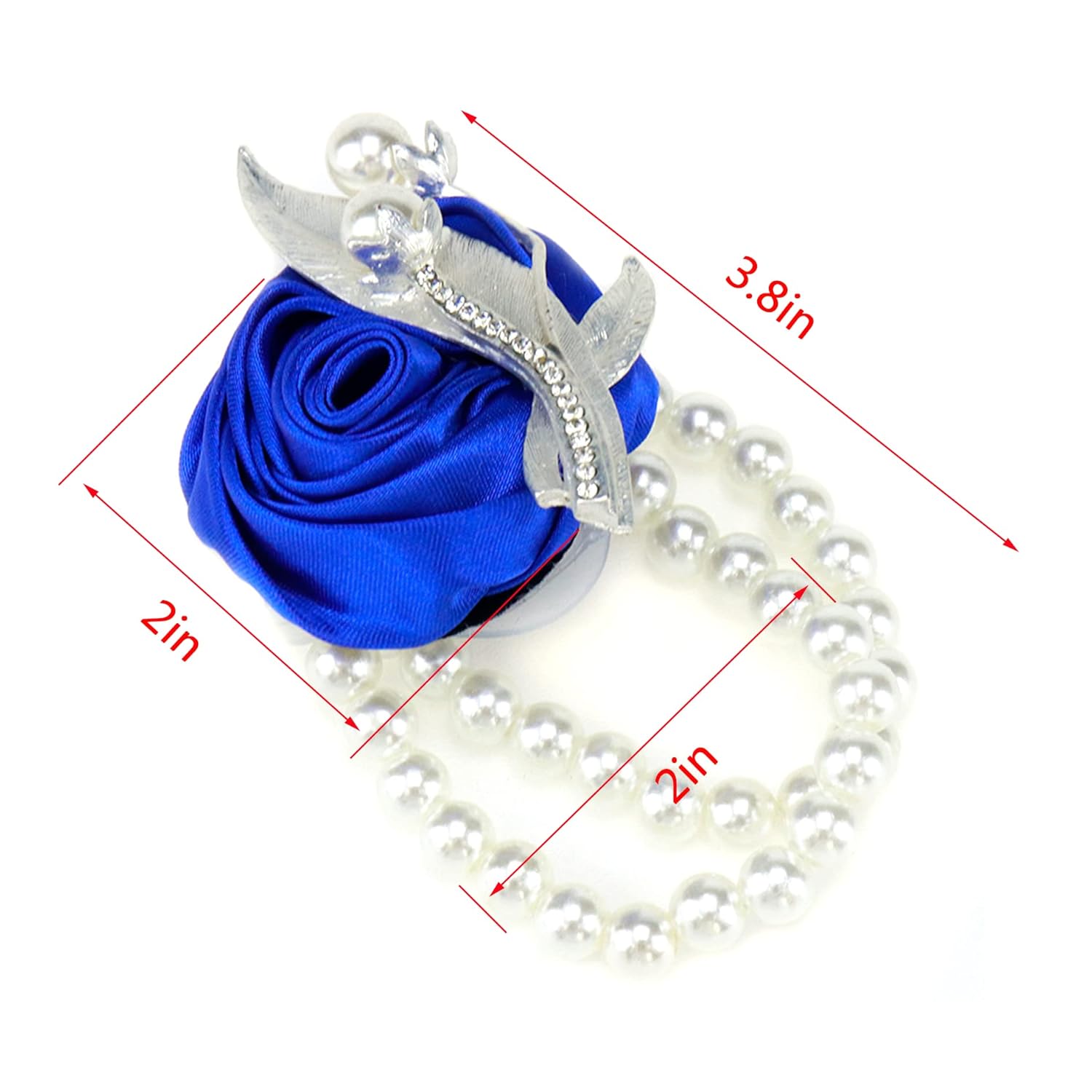 2 Pcs Wedding Wrist Flower, Bridesmaid Bride Corsage Pearl Decor Hand Flowers Corsage Wristlet For Prom Decor, For Prom Party Wedding Ceremony Anniversary, Blue