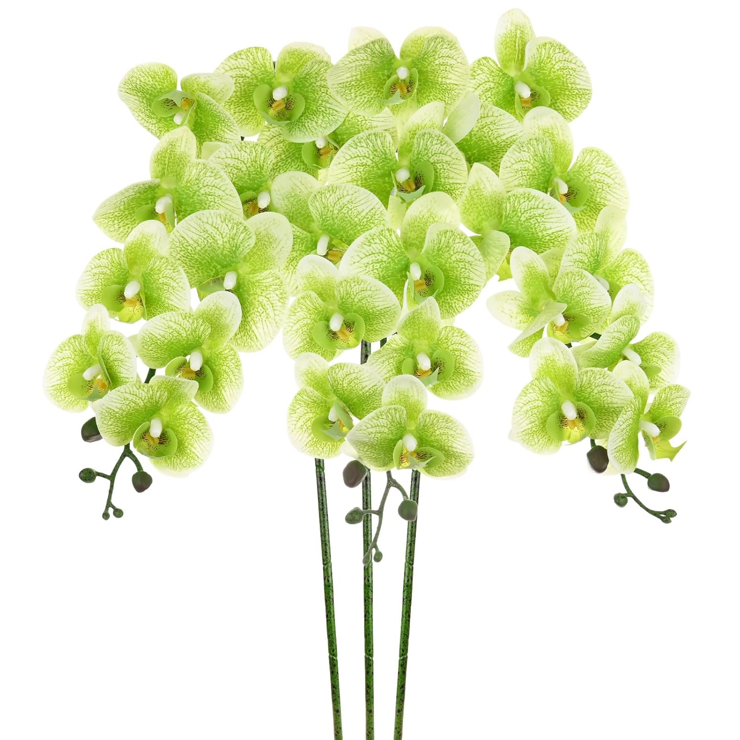 3-Pack Artificial Orchid Flowers 9 Large Petals 37 Inch Faux Phalaenopsis Silk Bouquets Real Touch Dark Green Fake Orchids For Home/Wedding/Christmas/Party/Garden Office