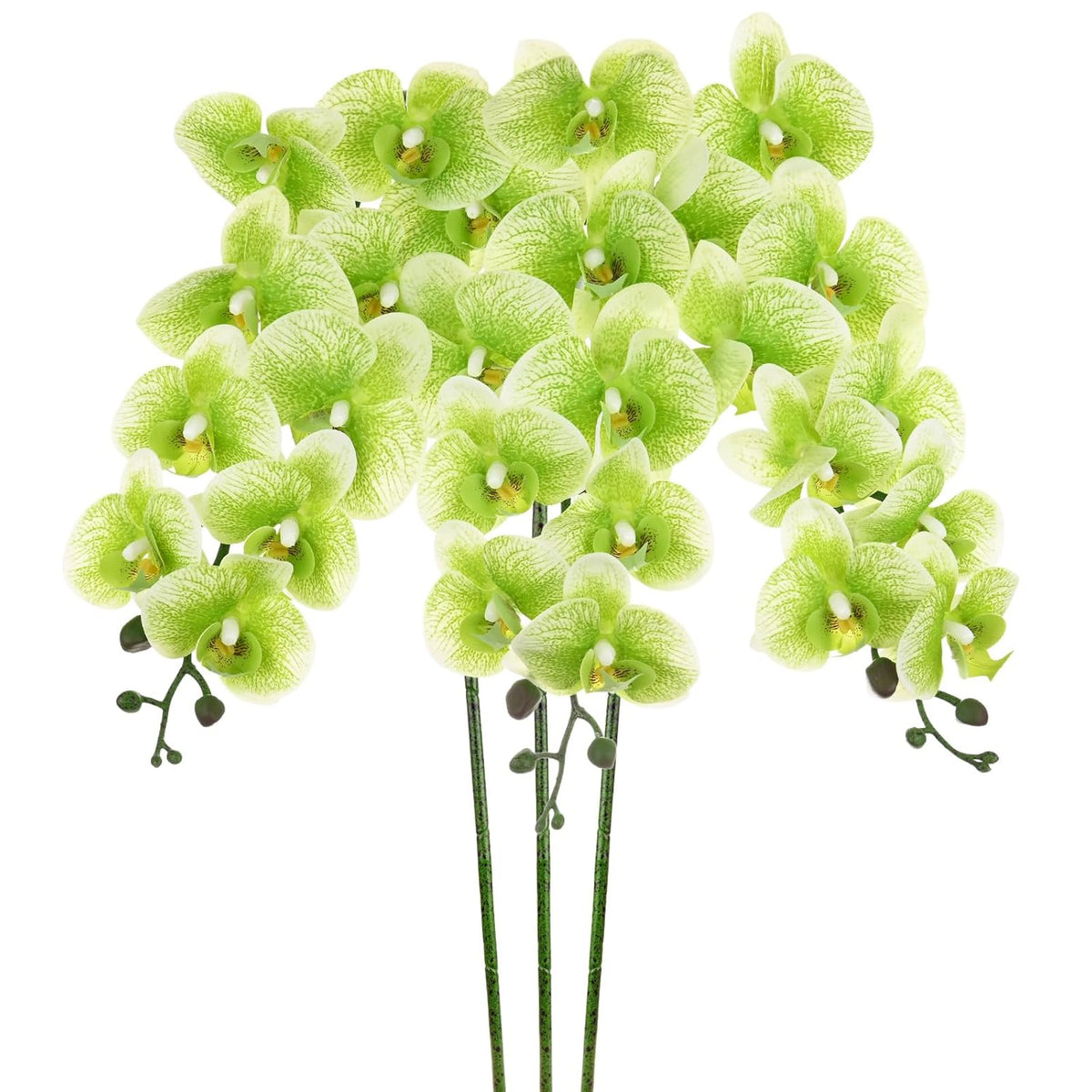 3-Pack Artificial Orchid Flowers 9 Large Petals 37 Inch Faux Phalaenopsis Silk Bouquets Real Touch Dark Green Fake Orchids For Home/Wedding/Christmas/Party/Garden Office