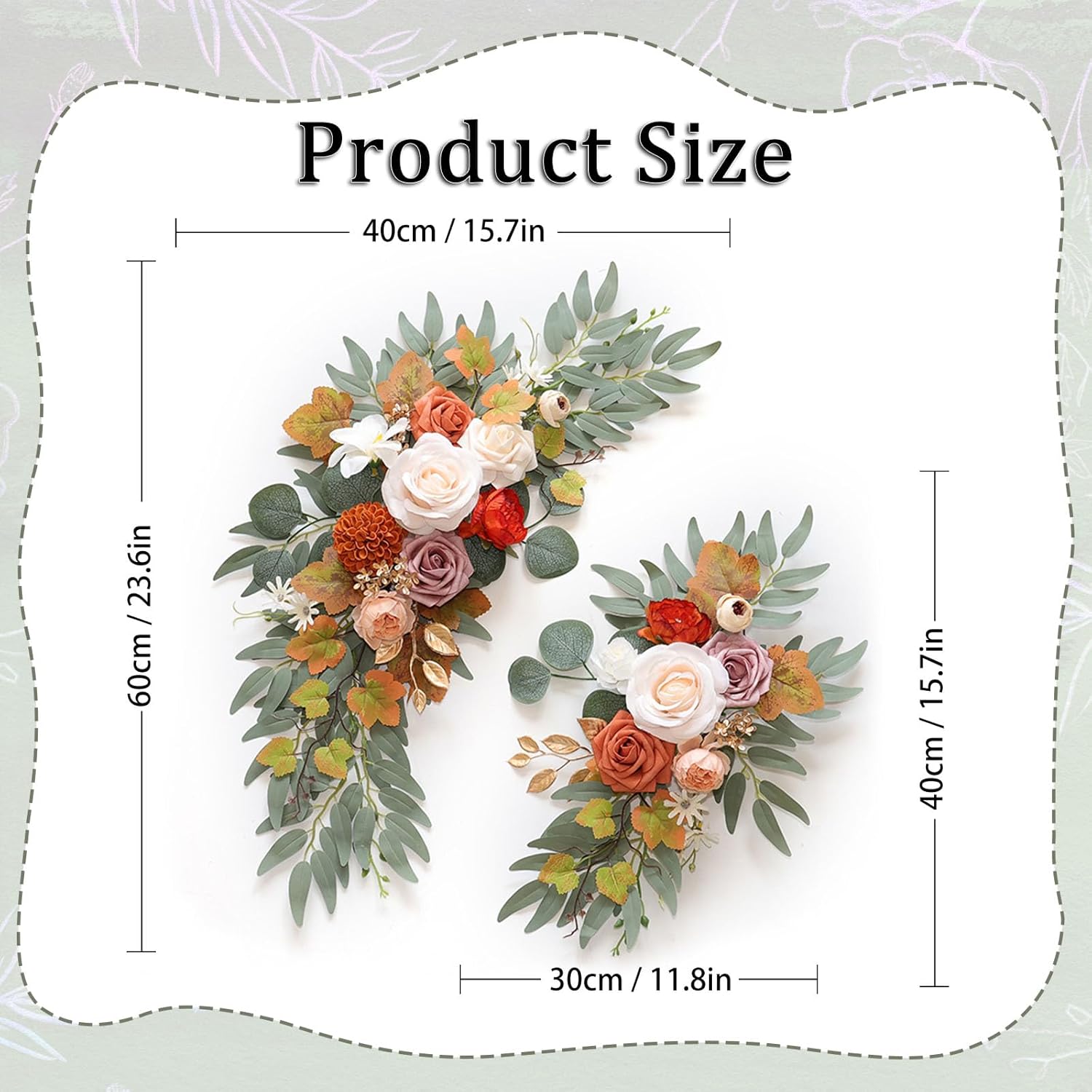 Faux Flower Swag Set Of 2, Orange Artificial Flowers Swags For Wedding Arch, Wedding Welcome Signs, Welcome Reception Ceremony Signs Decorations