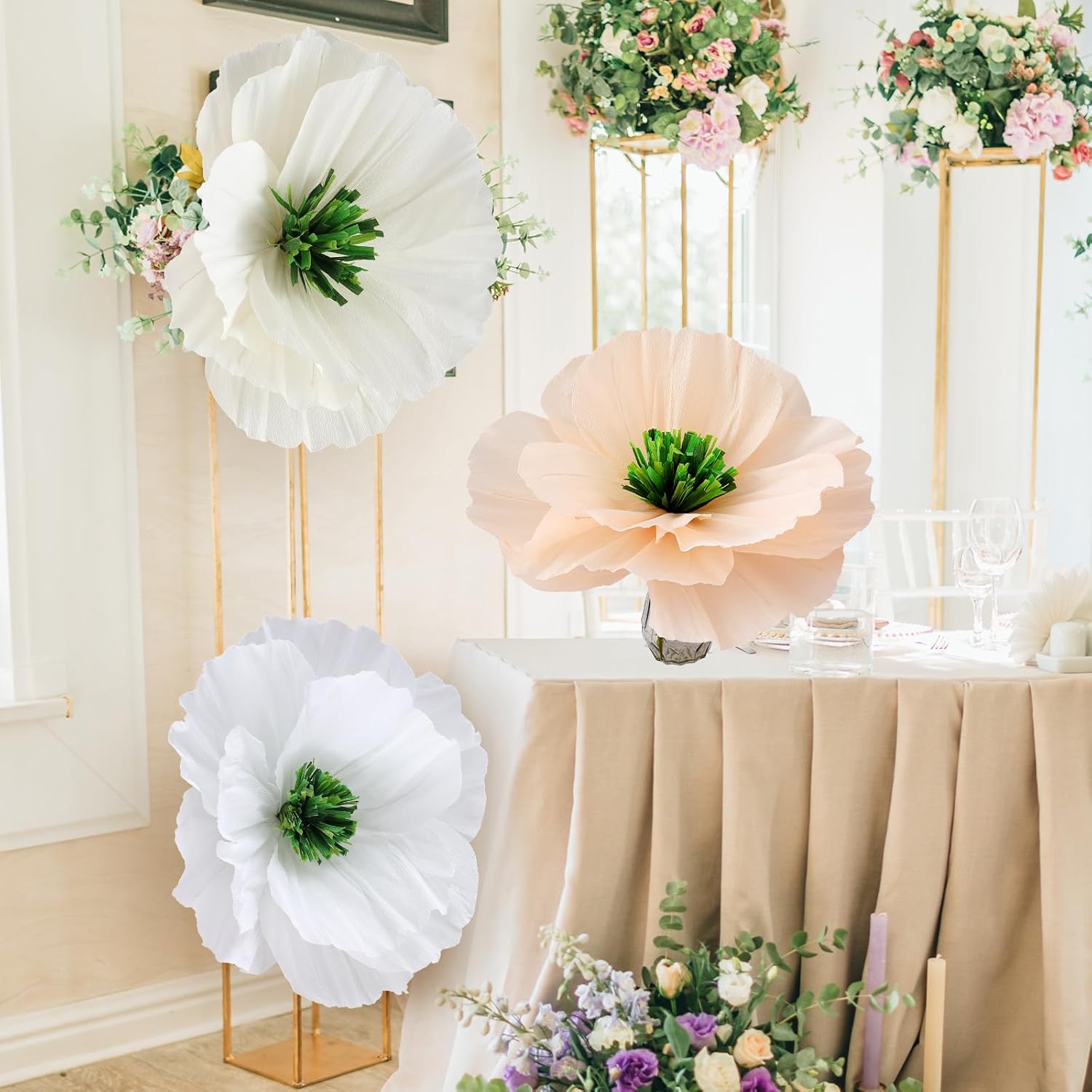 3 Pcs 15.7 Inch Valentine Giant Paper Flowers Artificial Flower Decoration 3D Paper Decorations For Wall Birthday Party Wedding Banquet Background Arrangements Photography Props(White)