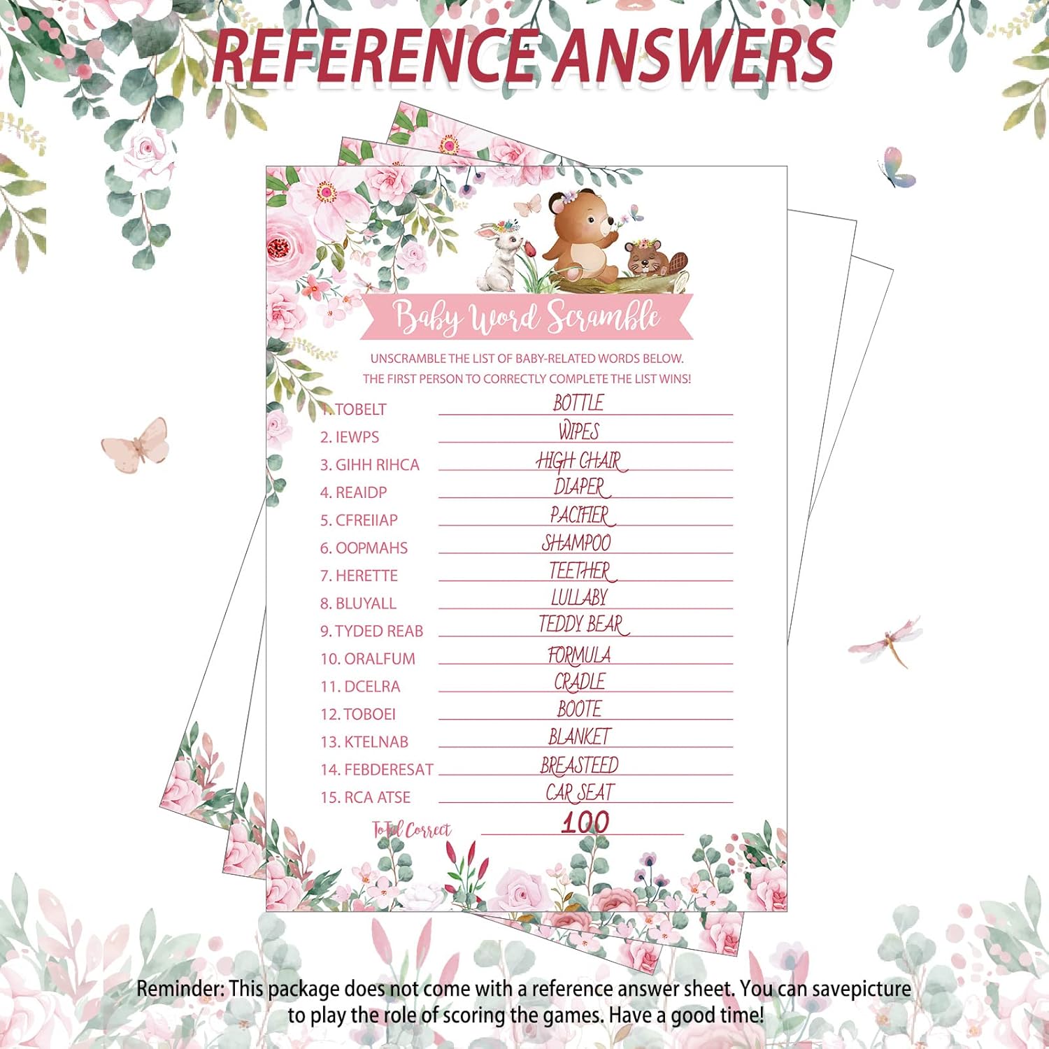 145 Pieces Woodland Baby Shower Game Floral Forest Animals 5 Games Set Funny Activities With 20 Pencils For Kids Include Baby Descriptions And Wishes