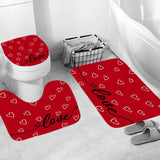 4Pcs Valentine'S Day Shower Curtain Set Love Heart Shower Curtain For Valentine'S Day Bathroom Decor With Anti-Slip Waterproof Bathtub Bathroom Rugs Toilet Lid Cover (Red)