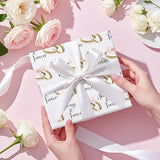 Wedding Wrapping Paper Roll, Mini Roll, Pink Bows And Golden Rings With Always & Forever Text Design, Elegant Gift Wrap For Wedding, Anniversary, Bridal Shower, 17 Inches X 16.4 Feet
