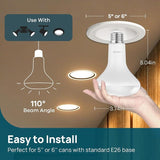 12 Pack BR30 LED Flood Light Bulbs Indoor 65W Equivalent 850 Lumens Warm White 2700K Recessed Lighting