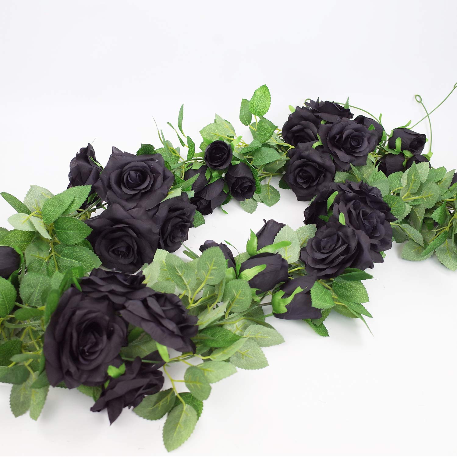 2 Pcs 6.5 Ft. Artificial Black Rose Vine For Halloween Decor, Hanging Black Silk Flower Garland For Outdoor Home Wall Decorations