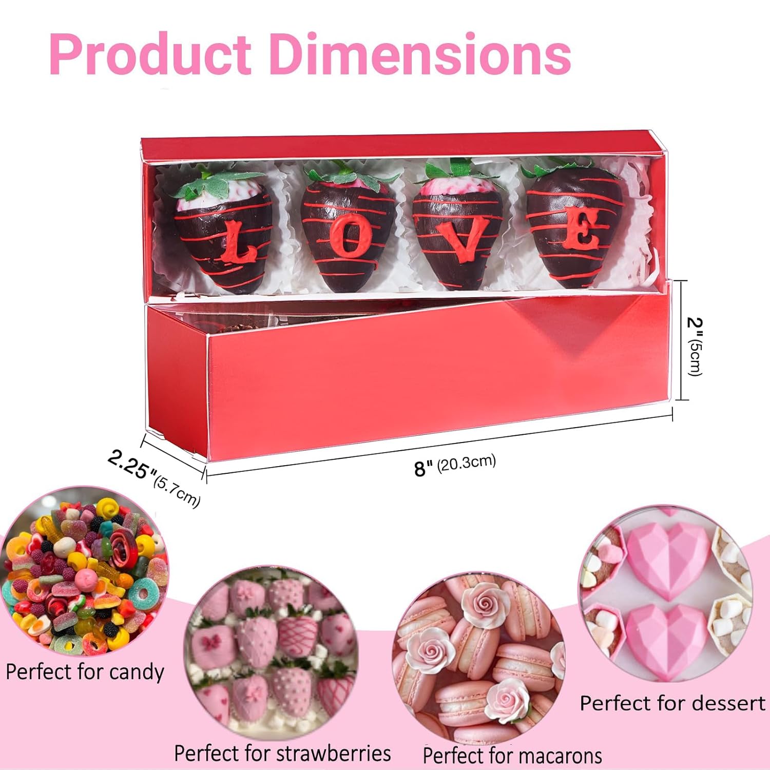 Bakery Packaging Supplies: 12Pack Red Chocolate Covered Strawberry Box For 4, Macaron Boxes, Long Treat Box For Truffles, Cookies, Ores, Chocolate Cocoa Bombs & Cake Ball