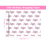 13Th Birthday Wrapping Paper Roll - Mini Roll - 17 Inch X 16.5 Feet - Blusher And Thirteen Happy Birthday Wrapping Paper For Girls Bday, Baby Shower, Party