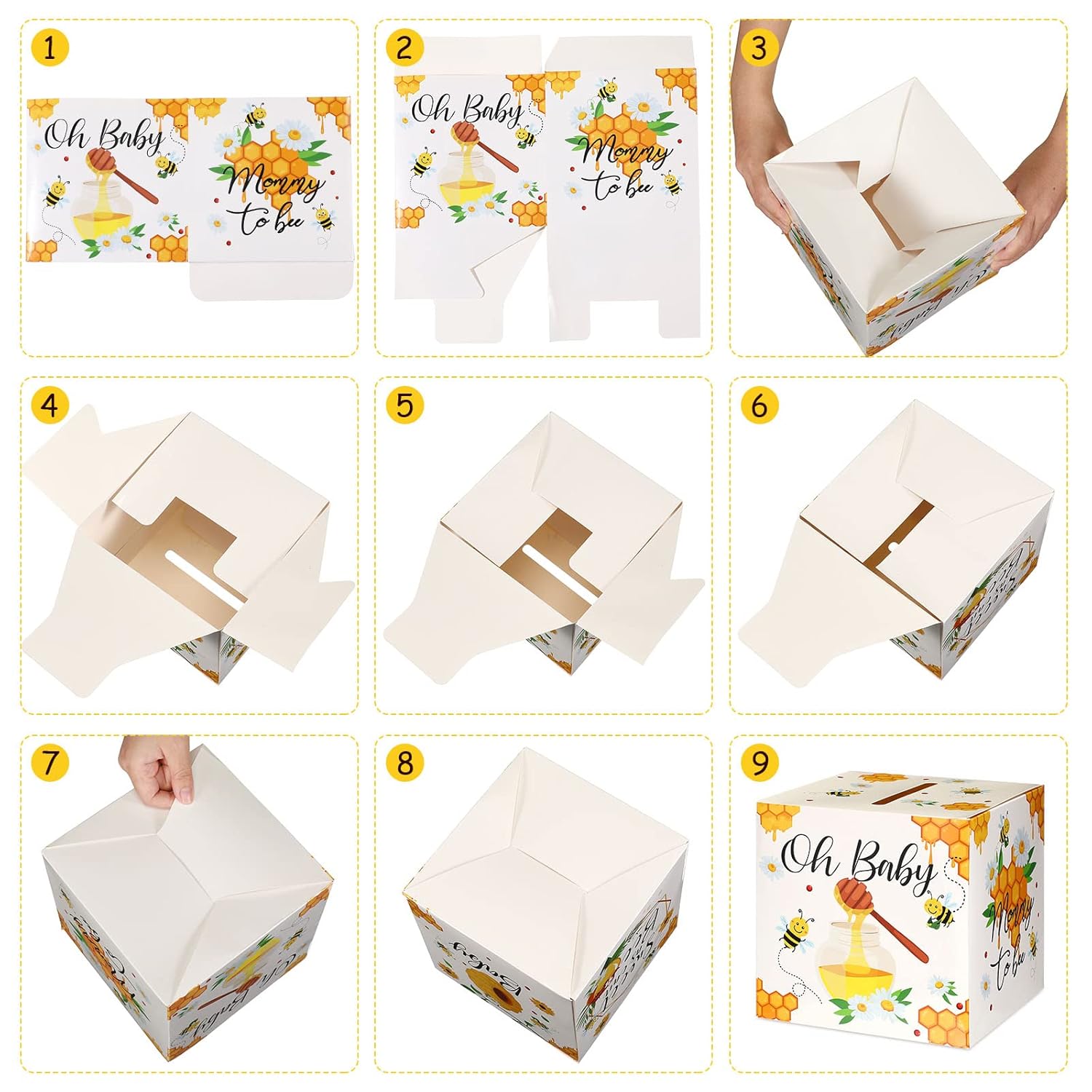 51 Pcs Bee Diaper Raffle Card Box Set Baby Shower Holder Box With 50 Pcs Bee Baby Shower Advice Card For Baby Shower Game Gender Reveal Party Decoration Mommy To Bee Dady To Bee Party Suppires