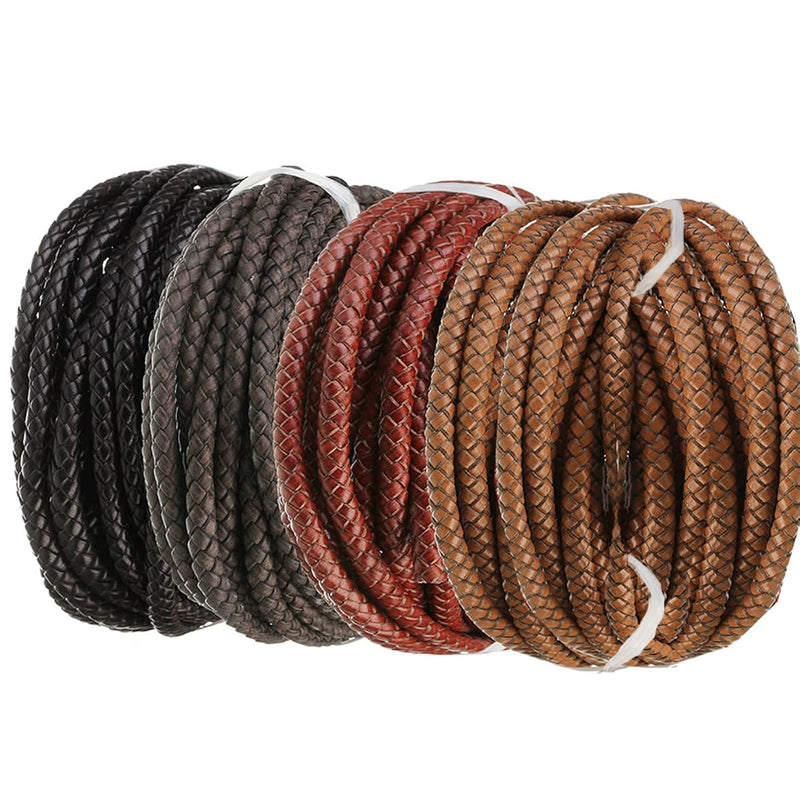 4Pcs Round Braided Pu Leather Cord 4Mm Tie Cord Rope Plaited Bracelet Cords Ro