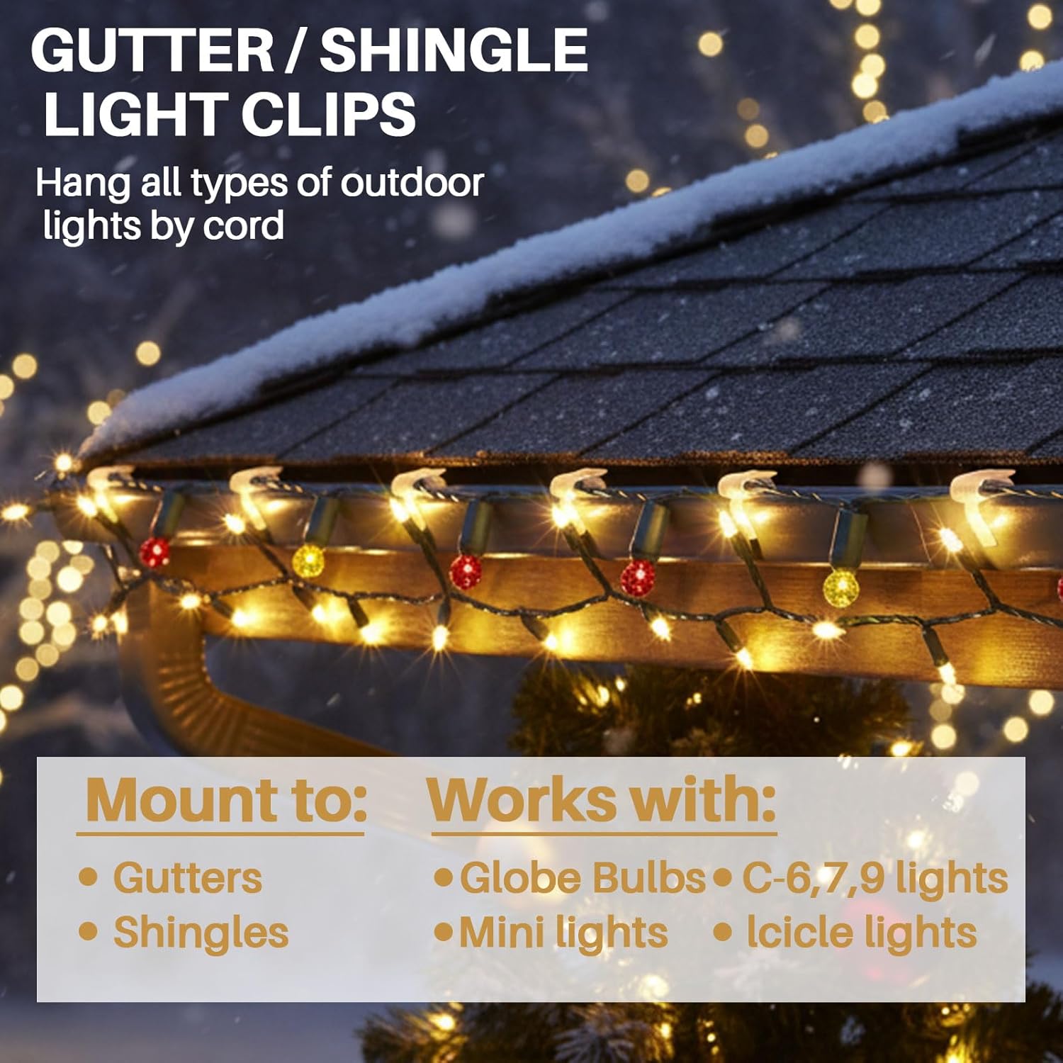 100 Pcs Christmas Light Clips For Gutter Shingles Mini Outdoor Light Clips Gutter Hooks Holiday String Hanging Hooks For C5 C7 C9 Icicle Roofs