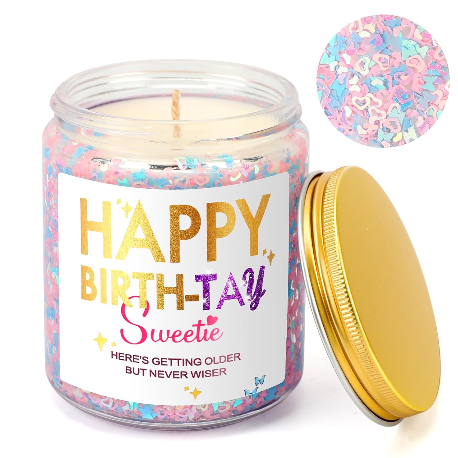 Happy Birth-Tay Pink, Butterfly Vanilla Soy Candle, Ideal Gift For Christmas, Birthday Gifts For Girls, Sister, Women Merch- 8Oz