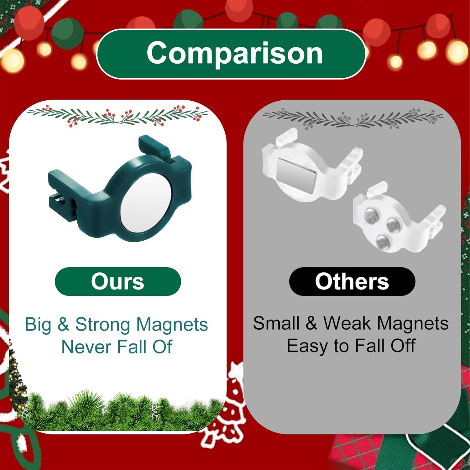 Extra Strong Magnetic Christmas Light Clips Holiday Lighting Magnets For Christmas Light C9 C7 Lighting Sockets For Outside Patio Garden Metal Roof Gutters (Green-50Pc)