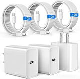 3 Pack 20W USB C Fast Charger with 10FT Cable for iPhone 17 16 15 14 PD Charging