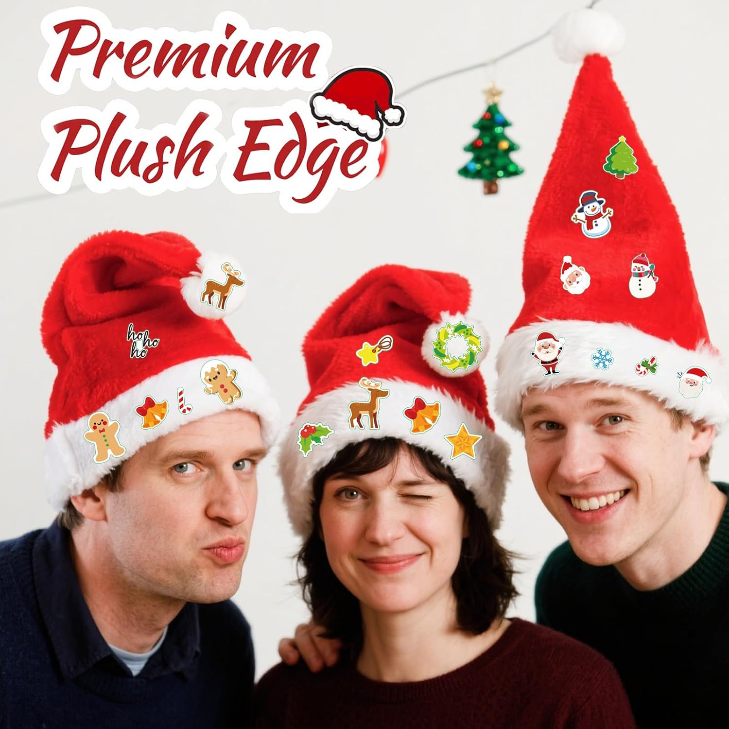 Santa Hat, Christmas Hat With 20 Diy Holiday Stickers, Santa Hats Adult For Xmas New Year Christmas Party?Classic Red Adult?