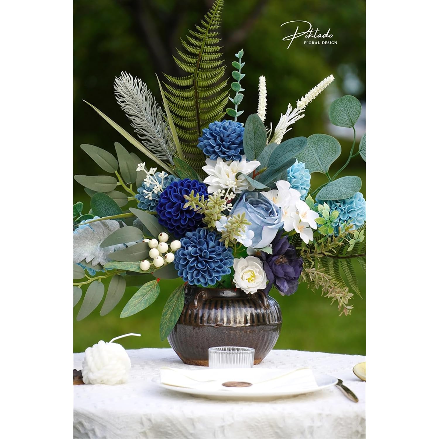 Artificial Wedding Dahlia Flowers 25 Pcs Fake Roses With Stem For Diy Wedding Decor Centerpieces Arrangements Bouquets (Shades Of Navy Blue)