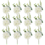 12-Pack Boutonnieres For Men, Artificial Rose Flower Men Boutonnieres With Pin For Wedding/Anniversary/Formal Party, Pocket Boutonnieres For Men [Cream White]