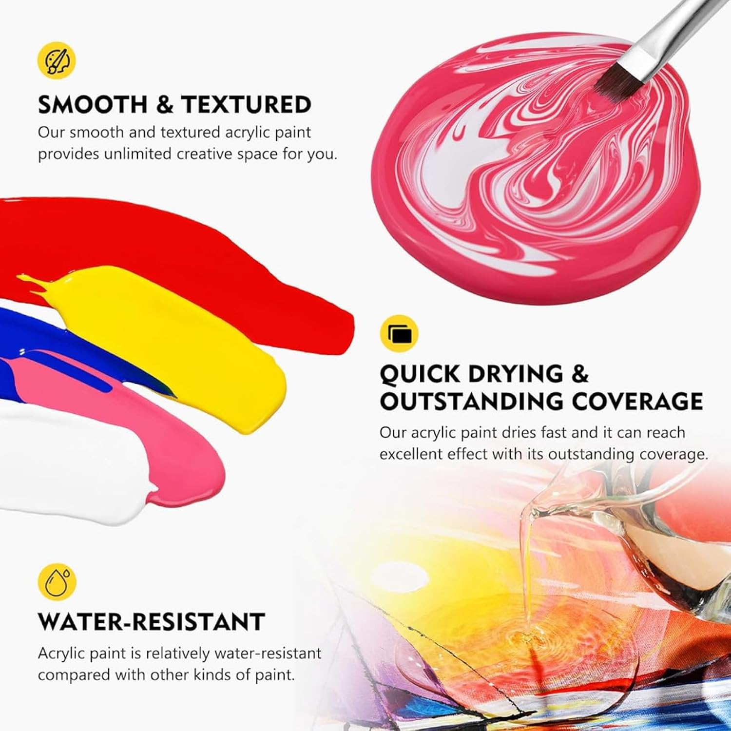 Large Acrylic Paints (16.9Oz/500Ml), Rich Pigments & Non-Toxic Craft Acrylic Paints For Multi Surface, Canvas, Wood, Stones For Adult Advanced Artists And Beginners