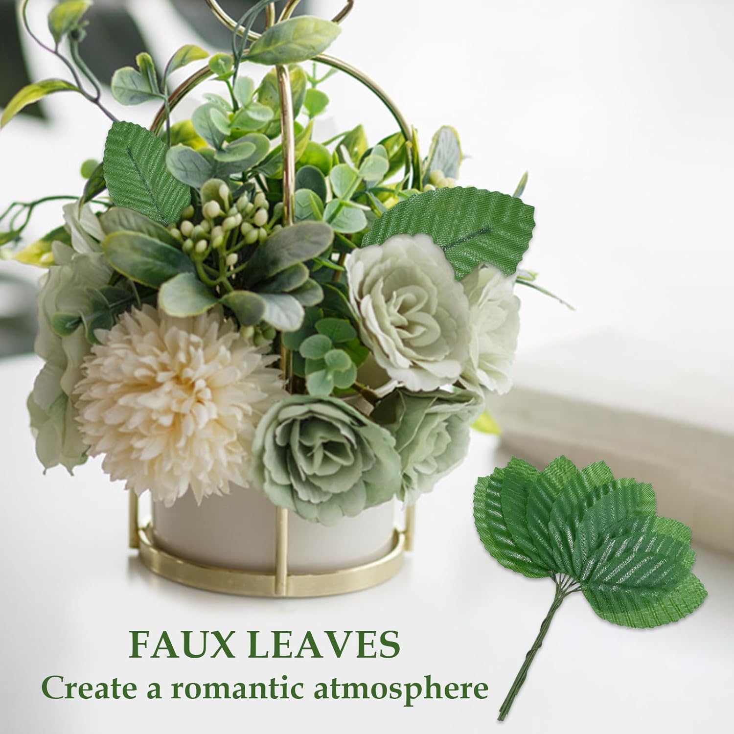 50Pcs Artificial Silk Leaf, Fabric Floral Fake Wire Crafts Leaves Faux Flowers For Diy Wedding Corsage Party Home Decoration Banquet And Christmas Hawaiian (Green)