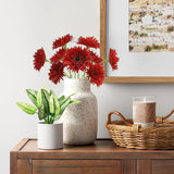 6Pcs Artificial Gerbera Daisy Flowers 17" Fake Daisies Faux Silk African Daisy For Vase Bouquets Home Office Wedding Decor.(Dark Red)