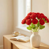 Crochet Flowers, Handmade Knitted Rose Bouquet For Woman, Perfect For Birthday, Valentine'S, Mother'S Day, Thanksgiving Day, Christmas, Anniversary, Wedding Decor (Red)