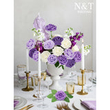 Artificial Flowers, 25Pcs Fake Flowers Rose With Stems Perfect For Diy Wedding Bridesmaid Bridal Bouquets Centerpieces Home Flower Arrangement Decoration, Series Purple