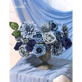 Dusty Blue Flowers Artificial Roses Combo Set Faux Blue Silk Flowers Fake Roses Mix Chrysanthemum Dahlia With Stems For Wedding Bouquets Baby Bridal Shower Party Floral Arrangements Decor