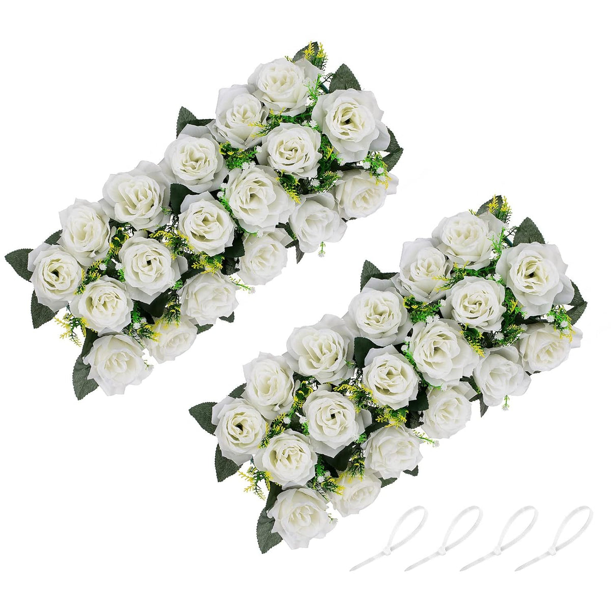 Artificial Flower Centerpieces For Tables - 2 Pcs White Flowers 19.6In Long Fake Roses Arrangements - Silk Faux Floral Arrangement For Wedding Party Dining Table Centerpiece Decorations
