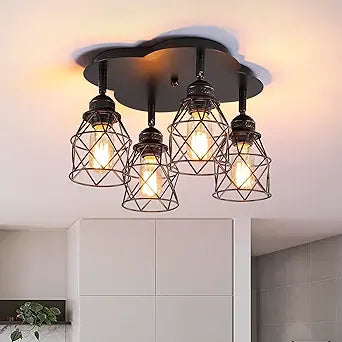 4 Light Adjustable Semi Flush Mount Ceiling Light Black Farmhouse Kitchen Fixture