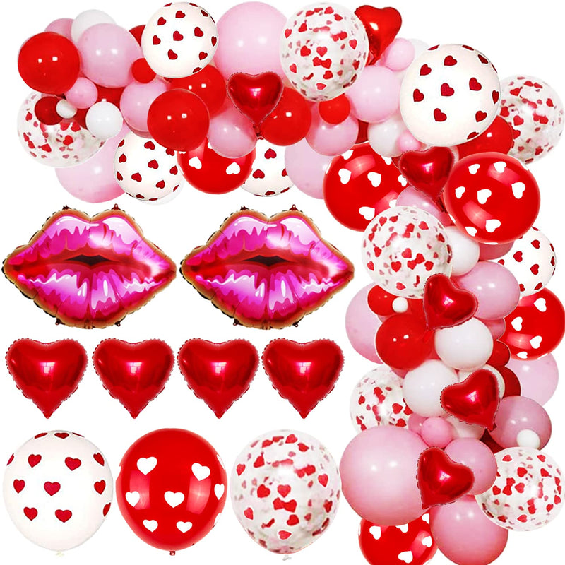 Valentines Day Balloon Garland Arch Kit, 113Pcs White Pink Red Balloon