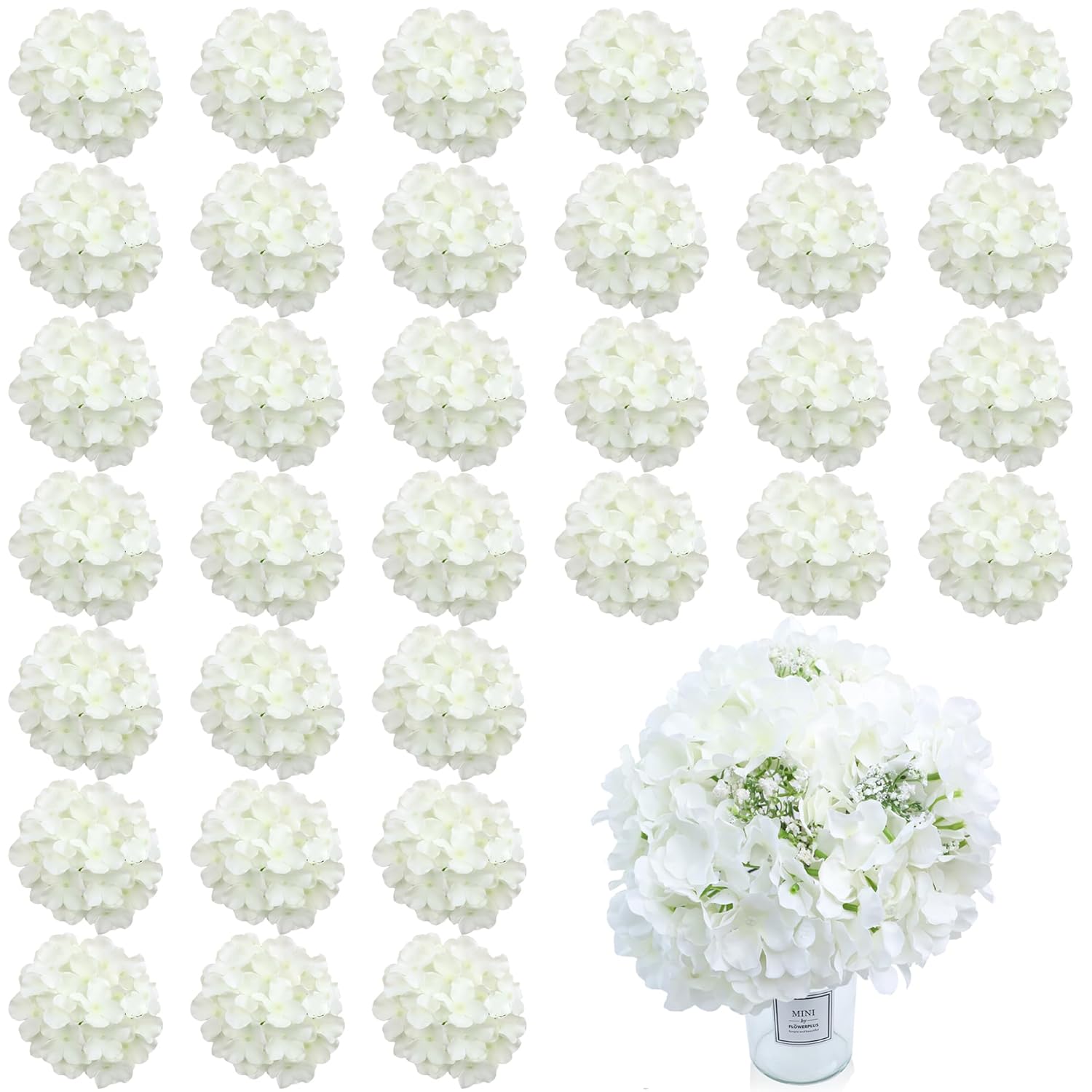65Pcs White Flowers Hydrangea Artificial Flowers Bundle Ivory White Fake Flowers Faux Hydrangea Silk Flowers With Stems Perfect For Weddings Centerpieces Wreath Home Garden Party Decoration