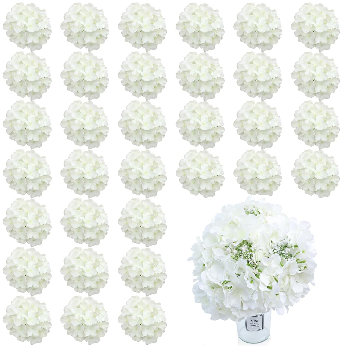 65Pcs White Flowers Hydrangea Artificial Flowers Bundle Ivory White Fake Flowers Faux Hydrangea Silk Flowers With Stems Perfect For Weddings Centerpieces Wreath Home Garden Party Decoration