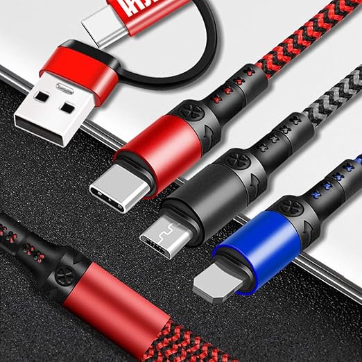 3 Pack 4FT 6 in 1 Multi Charging Cable USB A C to USB C Micro USB for Phone Galaxy iPad PS