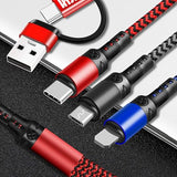 3 Pack 4FT 6 in 1 Multi Charging Cable USB A C to USB C Micro USB for Phone Galaxy iPad PS