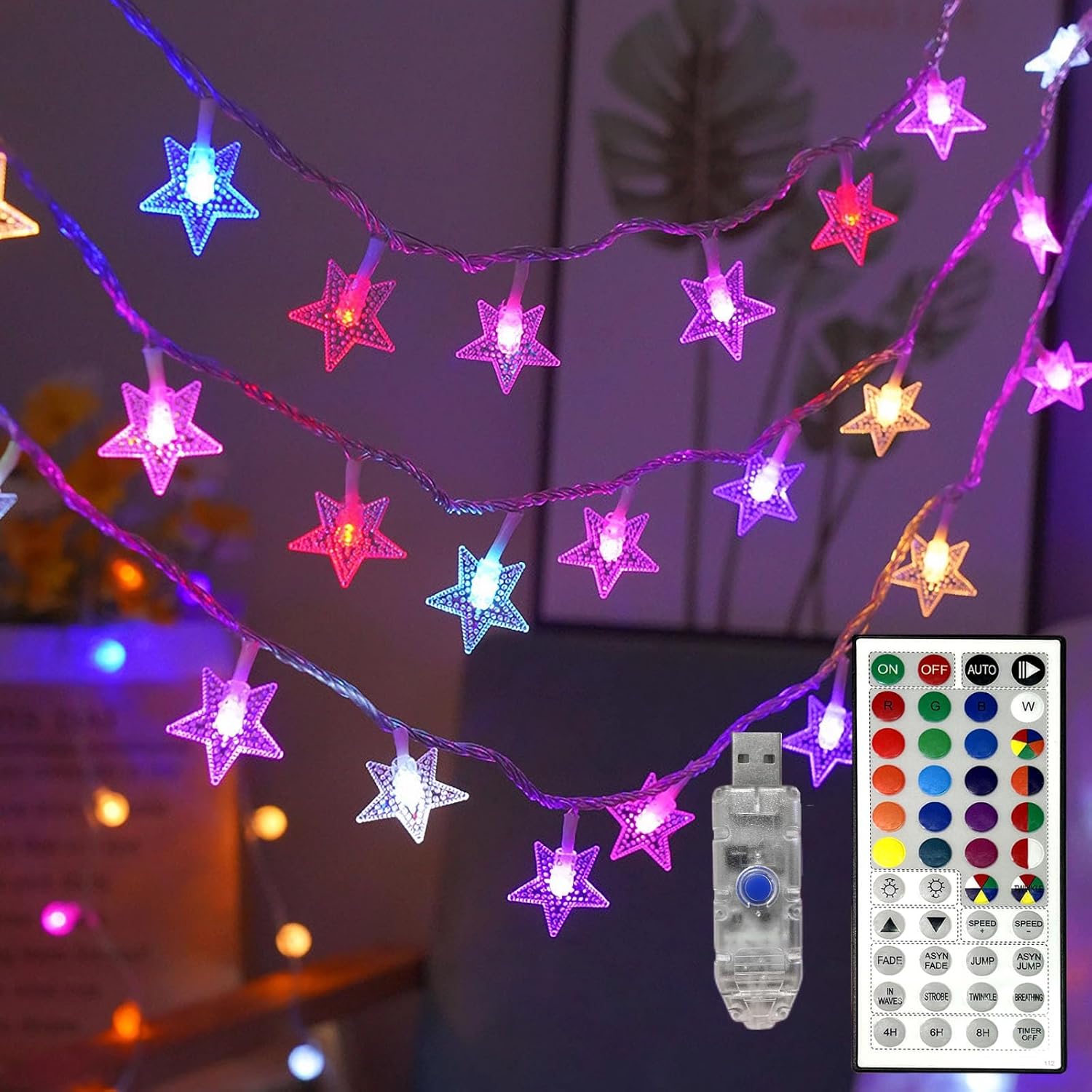 Color Changing Star String Lights Indoor, 19.7Ft 11 Mode Led Rainbow String Lights Usb Rgb Twinkle String Lights With Re