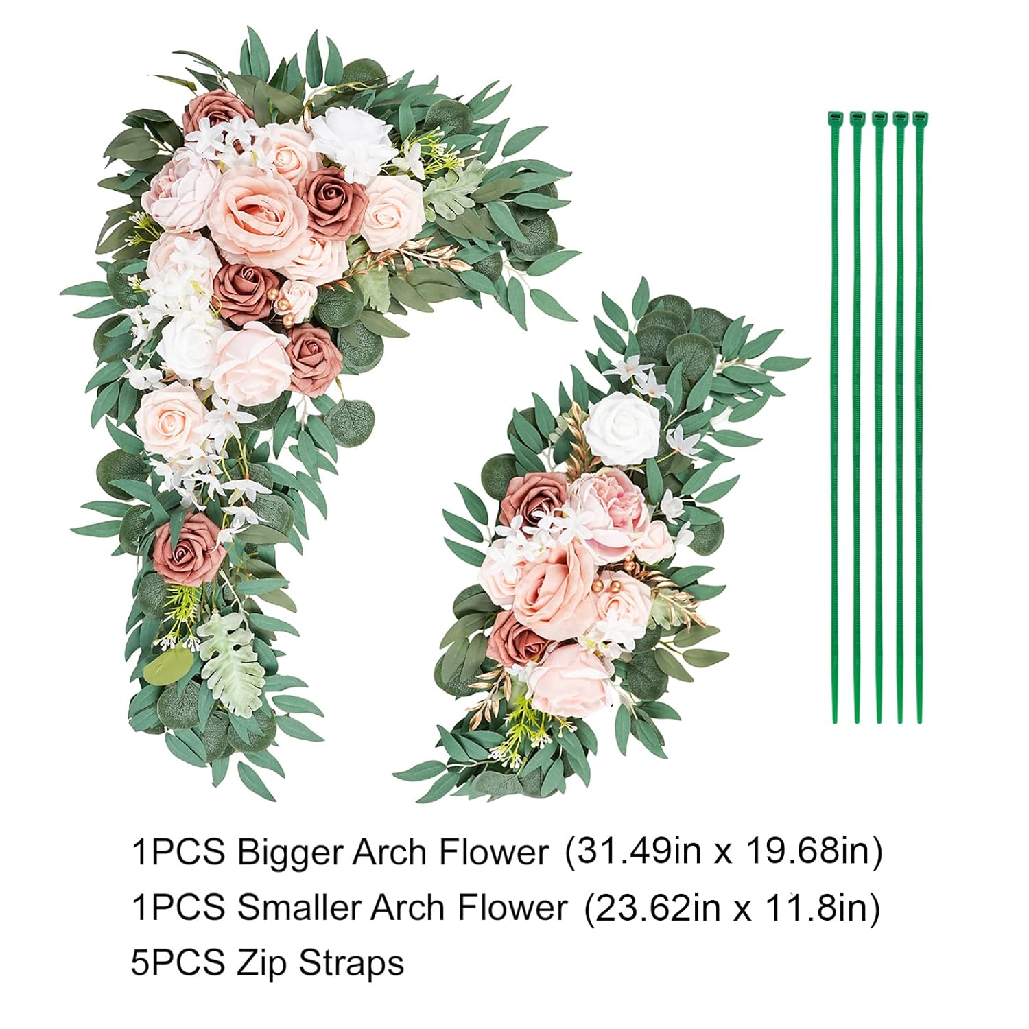 Dusty Rose Wedding Arch Flowers - Artificial Pink Flower Swag For Sign, Ceremony And Reception Backdrop Decoration - Greenery Arrangements