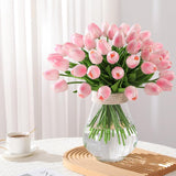 30 Pcs Artificial Tulips Pu Faux Flowers, Pink Real Touch Fake Tulips For Valentine'S Day Spring Easter Home Kitchen Wedding Decorations And New Year Decor